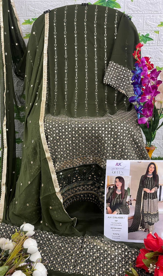 Queen Vol 3 By Alk Embroidery Georgette Pakistani Suits Wholesale Market In Surat With Price